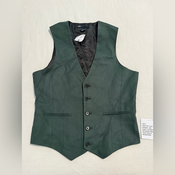 ASOS Design Wedding Skinny Waistcoat in Forest Green Micro Texture 38” - Picture 4 of 8